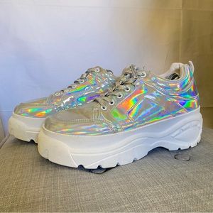 Silver Iridescent Platform Sneakers
